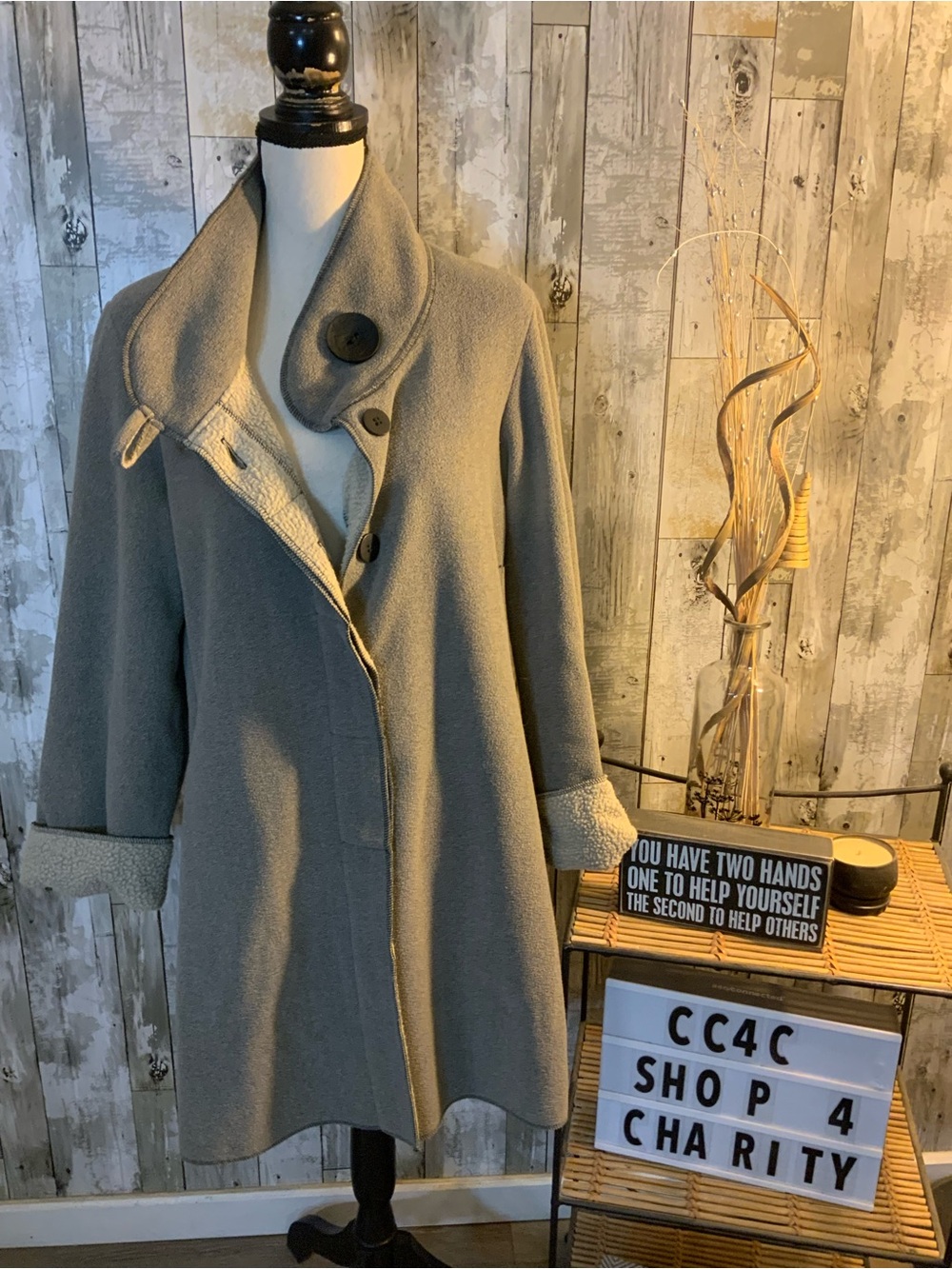 Women's Gray Wool-Blend Pea Coat with Shawl Collar
